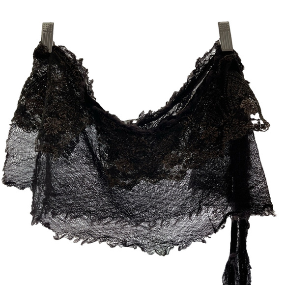 Robin Kaplan Accessories - Robin Kaplan Brown Black Lace Silk Shawl / Belt